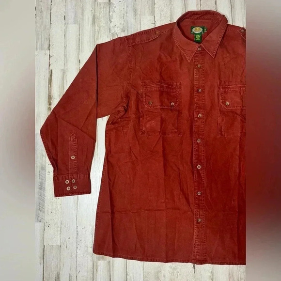Cabelas Outdoor Gear Heavy Duty Twill Long sleeve Button Up Shirt 2XTall Maroon - Picture 3 of 13